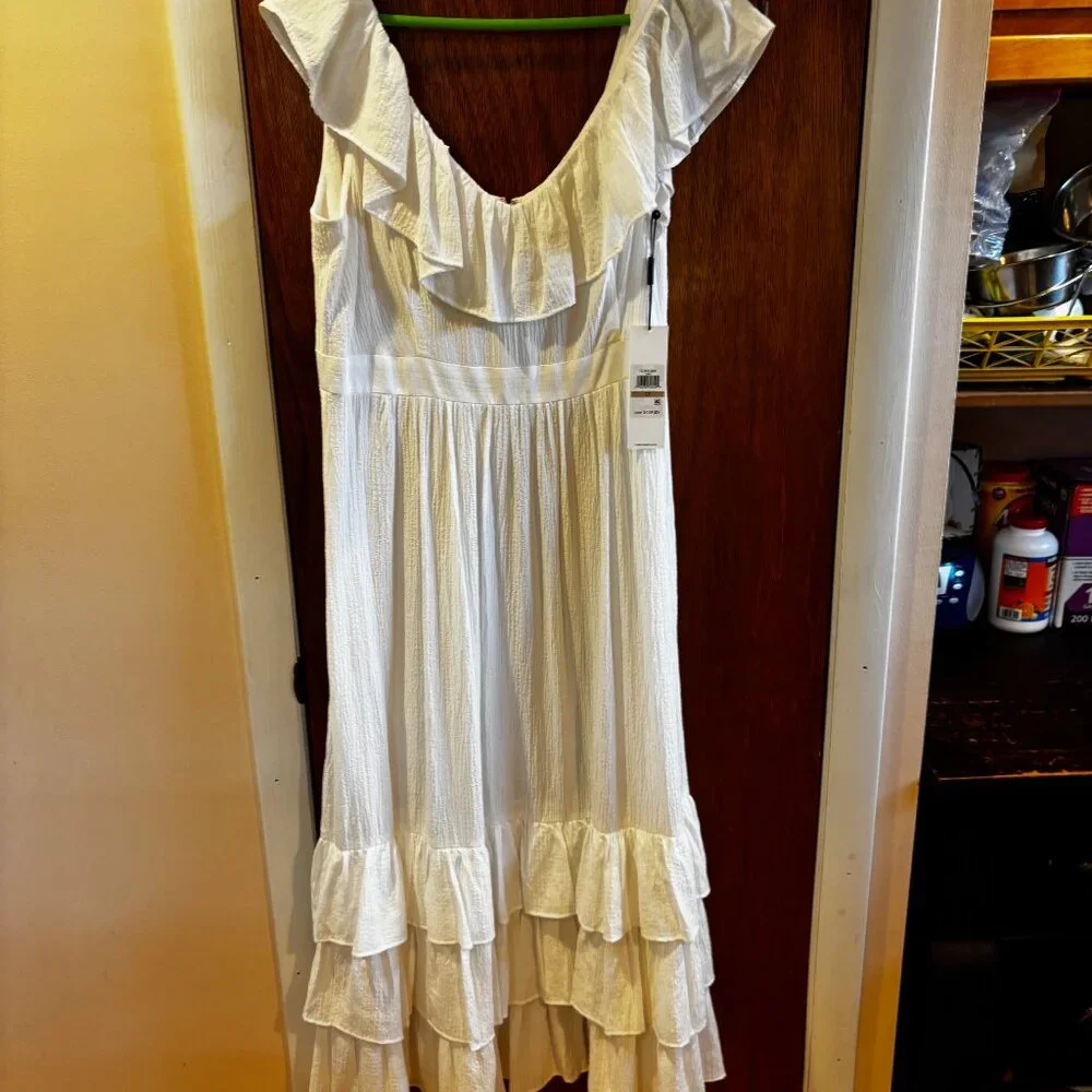 Calvin Klein new, white ruffled midi-length sundress, Size 12 - Picture 3 of 6